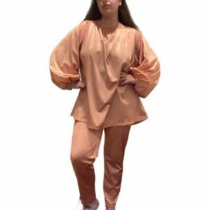 vtg 70's Pink Pajama Bishop Sleeve Lingerie Set
